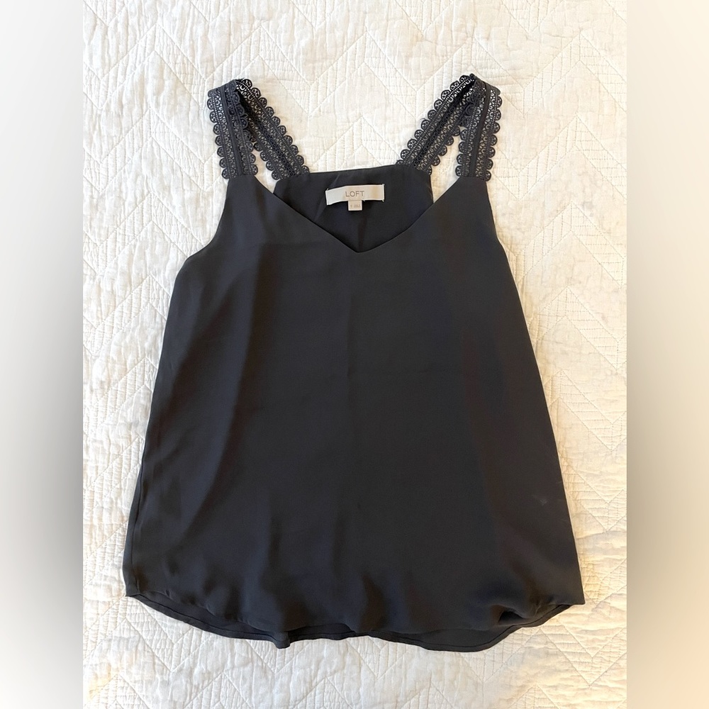 Loft Charcoal Grey Lace Top